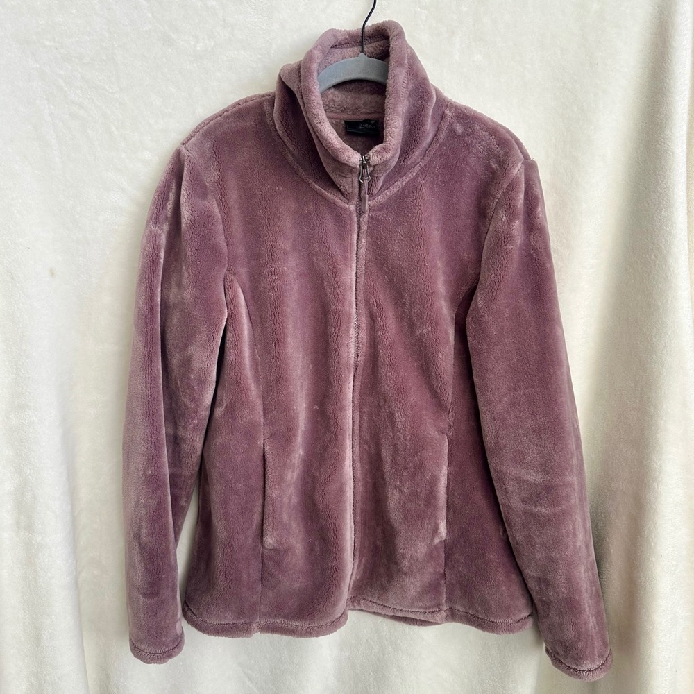 32 Degrees Heat Plush Faux Fur Jacket Full Zip Mauve Purple Teddy Fleece Coat L
